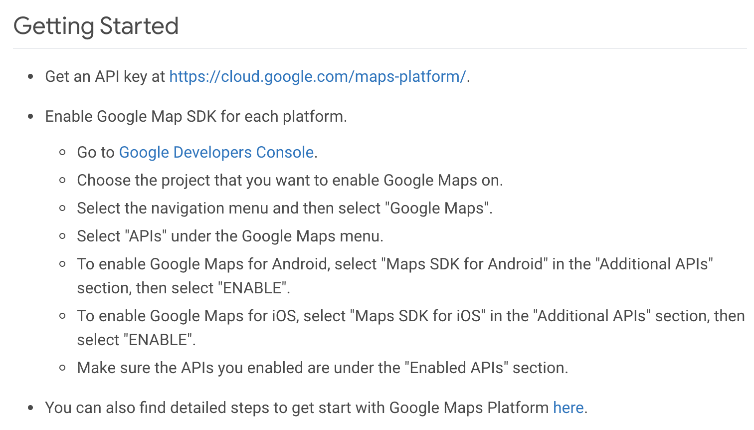 instrucciones adicionales para usar google_maps_flutter