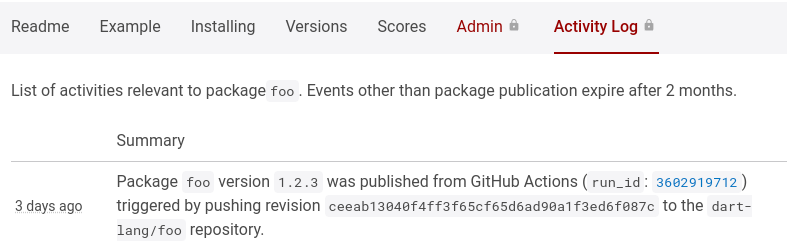 Registro de auditoría después de publicar desde GitHub Actions