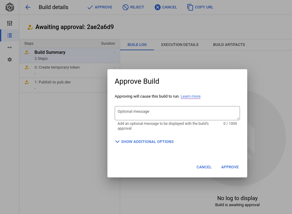 Ejecución de Cloud Build esperando aprobación para ejecutarse