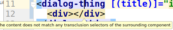 IDE mostrando un error por contenido transcluido dentro de una directiva.