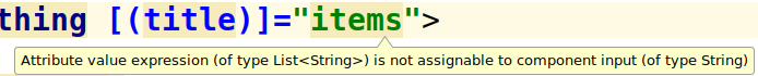 IDE mostrando un error por tipos no coincidentes en un input de componente.