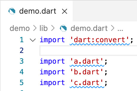 Un editor de código mostrando múltiples advertencias de imports sin usar marcadas con líneas onduladas azules.