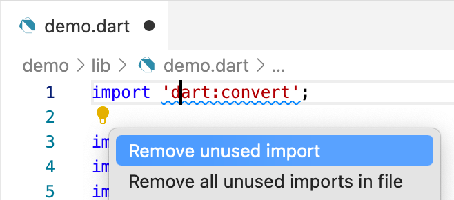 Un menú contextual en Visual Studio Code ofreciendo eliminar todos los imports sin usar en el archivo.