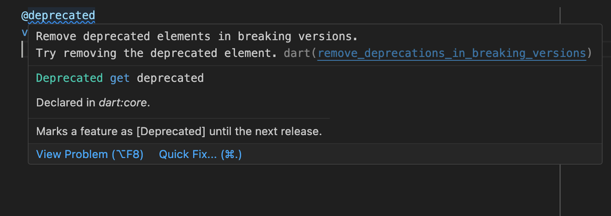 Ejemplo del lint remove deprecations in breaking versions.